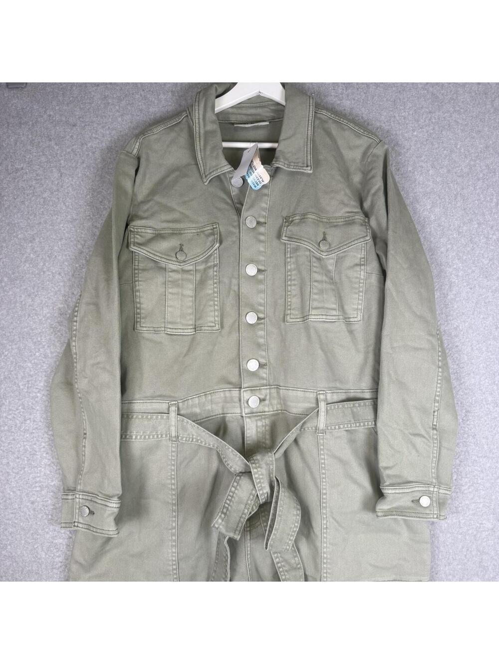 Lane Bryant Women's Size 22 Plus Gray One Piece Belted Coverall Jumpsuit Button